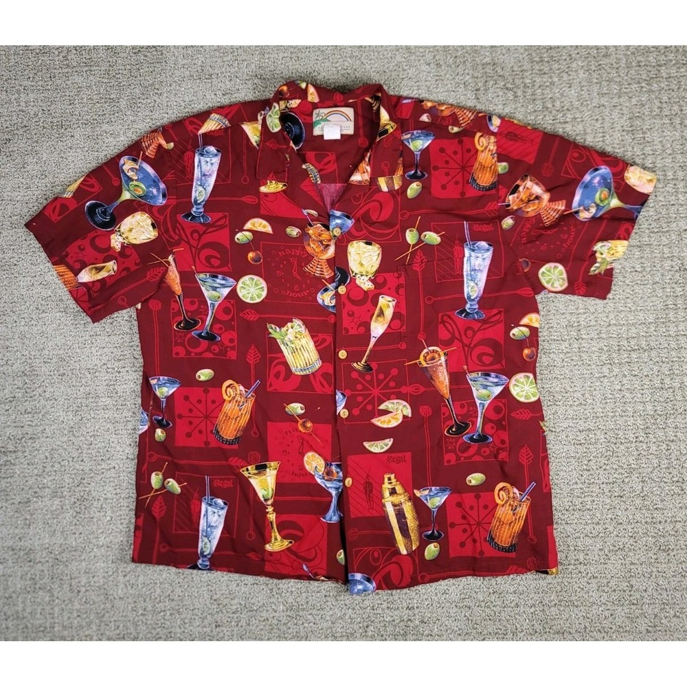 Vintage Paradise Found Men's XL Hawaiian Shirt Martini‎ Cocktail Rayon Red